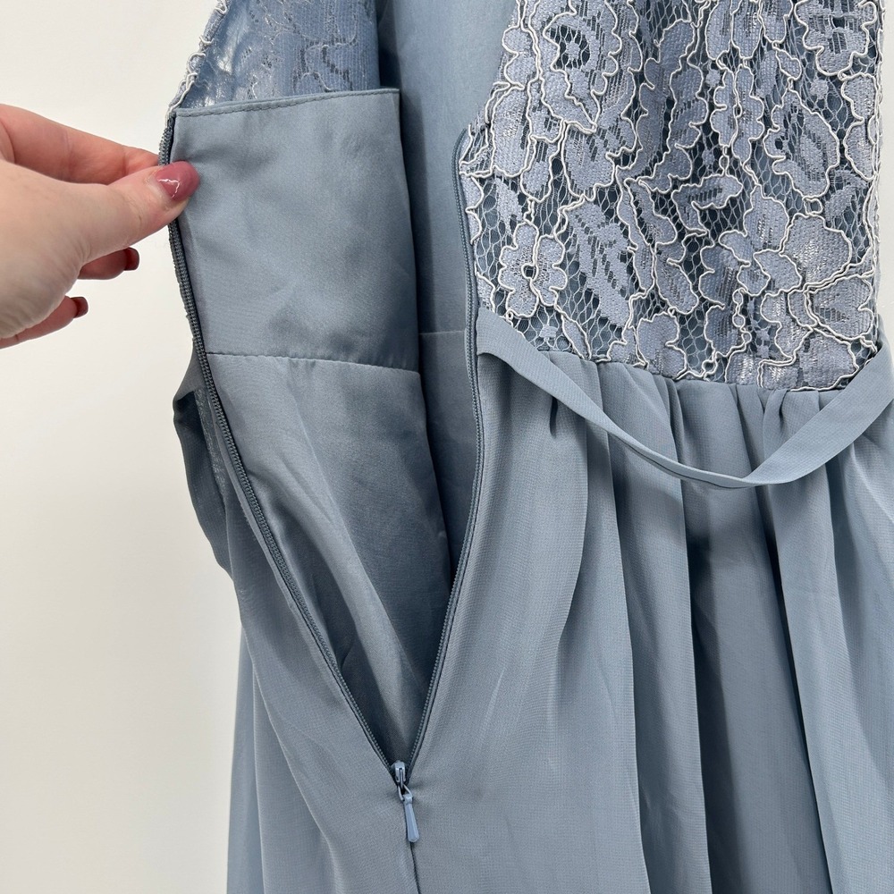 JJ's House Steel Blue Lace Halter Maxi Dress Wedding Occasion Junior 14 NWT - Picture 9 of 12
